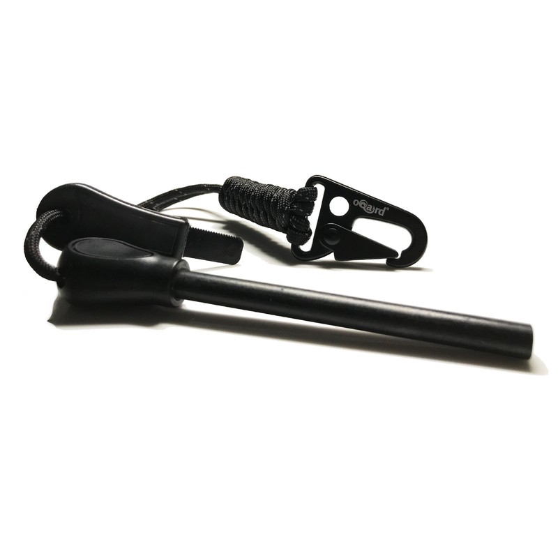 Oqard Reflective Paracord Fire Starter with Clip Hook - Black