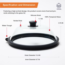 OEC Tall Large-Capacity Vented Microwave Glass Cover Lid, Food Splatter, Microwave Splatter Cover, BPA-free and Dishwasher-Safe (11 inches)