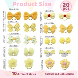 ORNAROVI 20Pcs Small Dog Bows with Rubber Bands, Handmade Small Hair Bows for Dogs Female, Cute Puppy Bows with Lace, Organza, Pearls for Cat Rabbit Dog Grooming Accessories (Yellow)