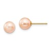 14K Yellow Gold 6-7mm Pink Round Freshwater Cultured Pearl Stud