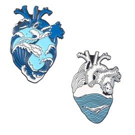 KOOBOOK - Broche de ballena con forma de corazón, esmaltado, diseño romántico, color azul, 2 unidades