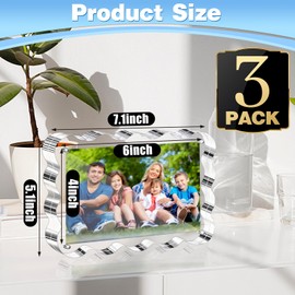 Aheroi Acrylic Picture Frames, 3 Pack 4x6 Clear Scalloped Photo Frame Freestanding Magnetic Double Sided Picture Frames, Transparent Thickened Frameless Acrylic Desktop Frame, No Instal