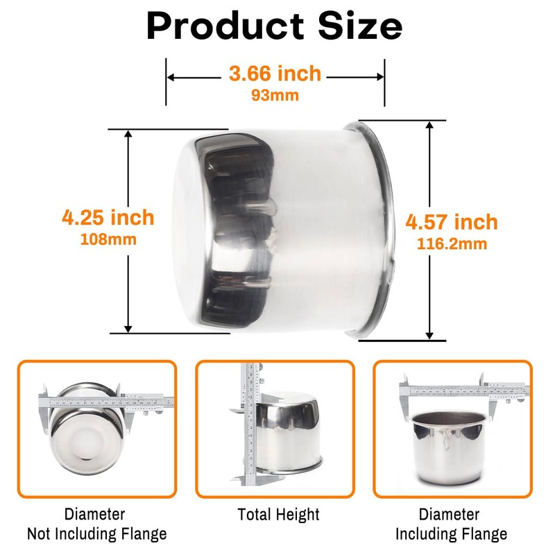 GTownWorks Stainless Steel Center Caps 4.25 inch Push Through for