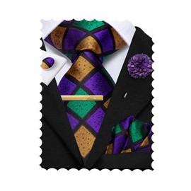 Hi-Tie Ties for Men and Pocket Square Cufflinks Lapel Pin Clip Pin Set Silk Mens Ties Necktie for Wedding Business