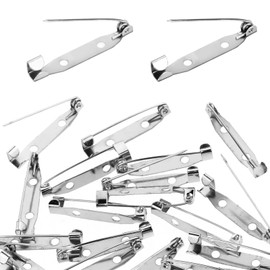 Piriuuo 60 Pieces Brooch Pins, 30mm Silver Safety Pins, Silver Bar Pins with 2 Holes Locking Pins Lapel Pin for Jewellery and Crafts Brooch Pin Safety Pin