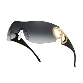 FEISEDY Rimless Y2K Sunglasses Heart for Women Men Fashion Futuristic Wrap Around Oversized Trendy Shield B2981