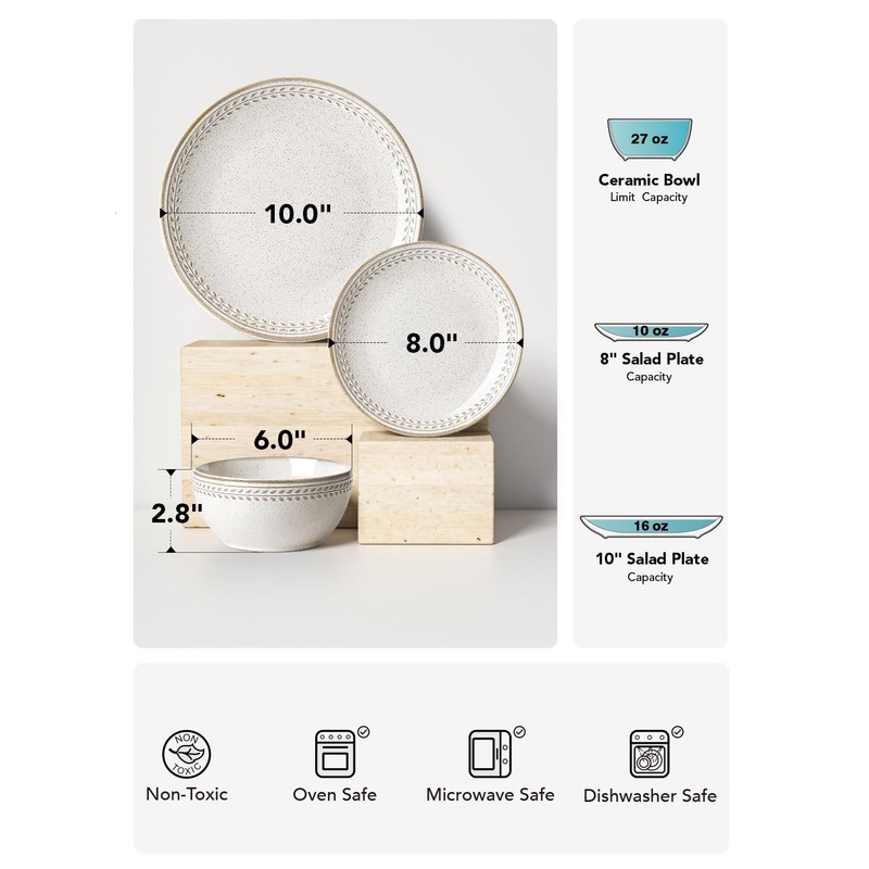 LE TAUCI Plates and Bowls Sets for 4, 12 Piece