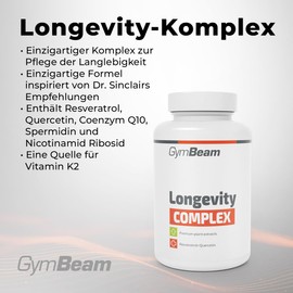 GymBeam GymBeam Longevity-Komplex - Mit Coenzym Q10, Resveratrol, Quercetin, Vitamin K2, Spermidin & Nicotinamid-Ribosid, untersttzt Vitalit?t & gesunde Knochen, Formel inspiriert von Dr. Sinclair, 90 caps
