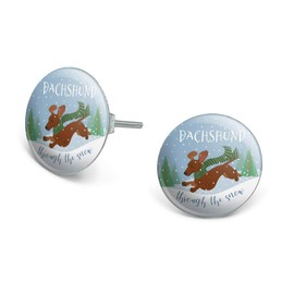 Dachshund Dashing Through the Snow Winter Christmas Novelty Silver Plated Stud Earrings