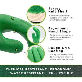 SHOWA 600 Fully Coated PVC Coated General Purpose Work Glove with Cotton Liner, Large (12 Pair)