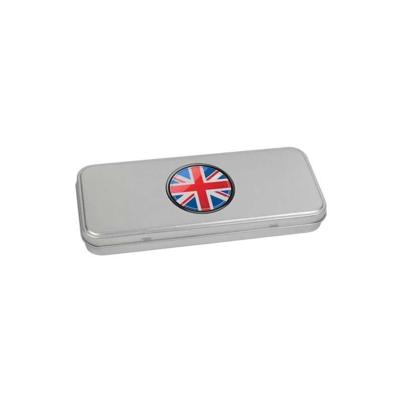 Azeeda 'Union Jack in Circle Frame' Metal Hinged Stationery Tin/Storage