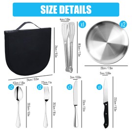 Camping Tableware Set for 2 People, 12 Pieces, Picnic Set, Stainless Steel Outdoor Tableware, Portable Bars, Camping Cutlery Set with Stainless Steel for Outdoor, Camping, Picnic, Barbecue, Hiking