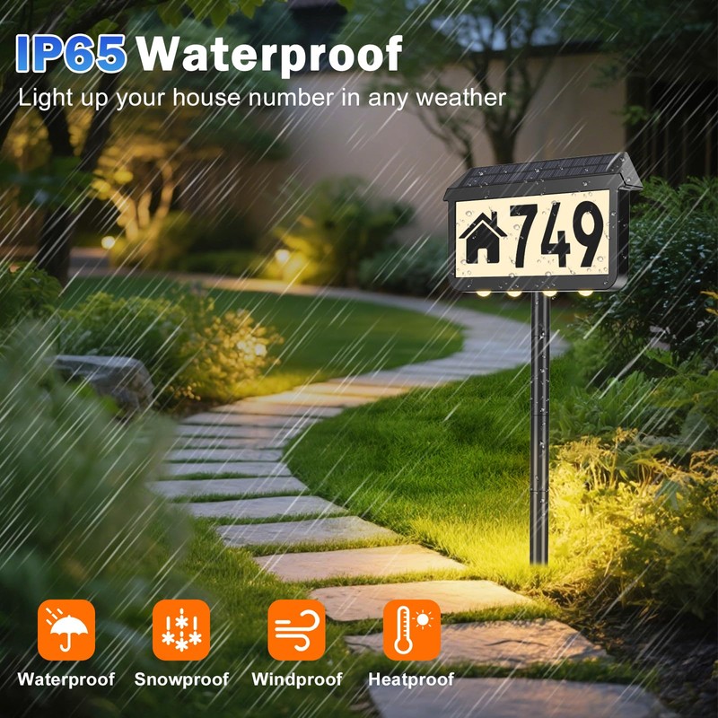 Brightever Solar Address Signs, House Number for Outside Waterproof, 3-Color