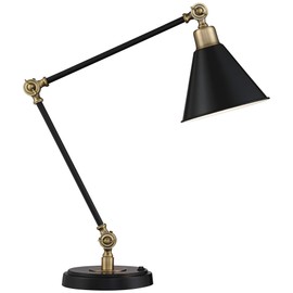 Wray Modern Industrial Desk Table Lamp with USB Charging Port Adjustable 26.75" High Black Antique Brass for Bedroom Bedside Office - 360 Lighting