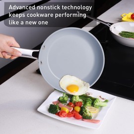 MsMk 5-Piece Non Stick Pans Set, 8, 10, 12 Inch Frying Pans, 10" and 12" with Tempered Glass Lids, Stay-Cool Handles, Oven Safe 700℉, Compatible with All Cooktops