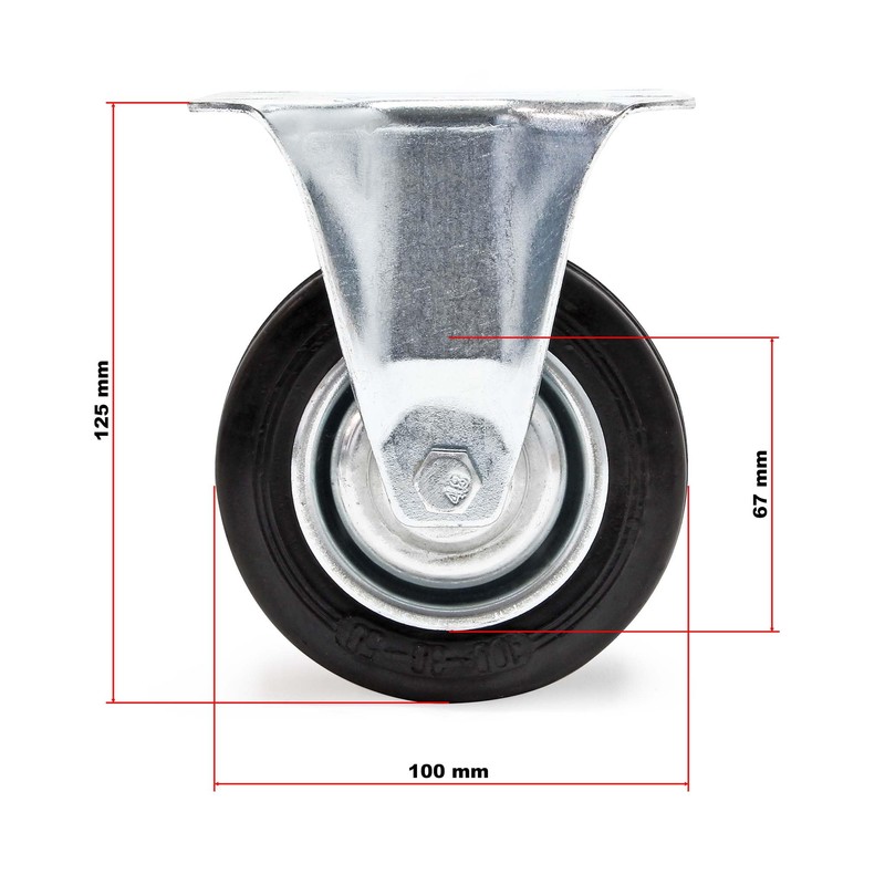 Wiltec Fixed Castor Diameter 100 mm with Rubber Wheel and
