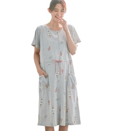 ANGELIEBE Angelibe Maternity Breastfeeding Mouth Ice Cream Pattern Short Sleeve Negligee Maternity Nursing Clothes Open Front Pajamas, gray