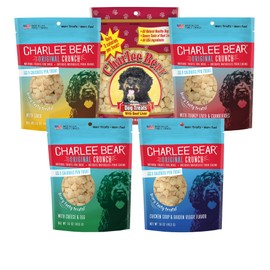 Charlee Bear Original Crunch Dog Treat Variety Pack, 16 oz Bags (5-Pack) - Beef Liver, Chicken Liver, Turkey Liver Cranberries, Cheese & Egg, Chicken Soup Natural Training Treats Made in The USA