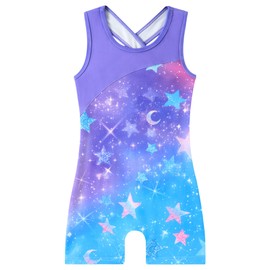 Kinberr Kids Gymnastics Leotards Stars Sleeveless Dance Bodysuits Purple Butterfly Quick Dry Unitard Biketard for Training