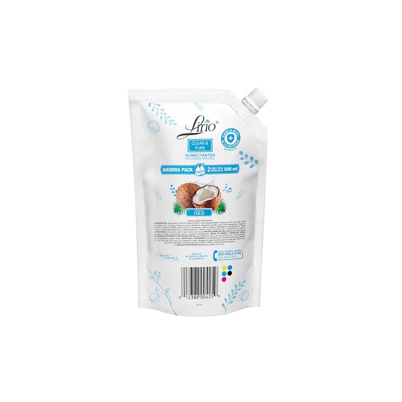 Jabón líquido de manos Lirio Clean & Pure Coco 1Lt