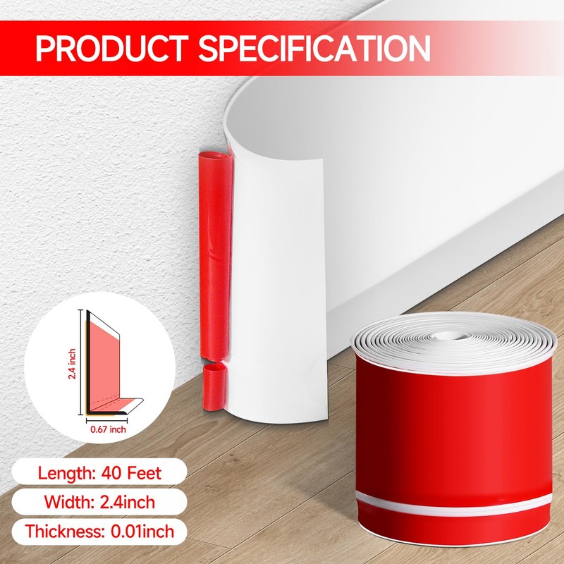 Flexible Baseboard Molding Trim 3 Inch(W) x 40 Feet(L) Self
