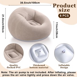 Realspring Inflatable Bean Bag Chairs Blow up Chairs Camping Chairs Inflatable Lazy Sofa Folding Portable Inflatable Chair for Living Room Bedroom Reading Room(Coffee,6 Pcs)
