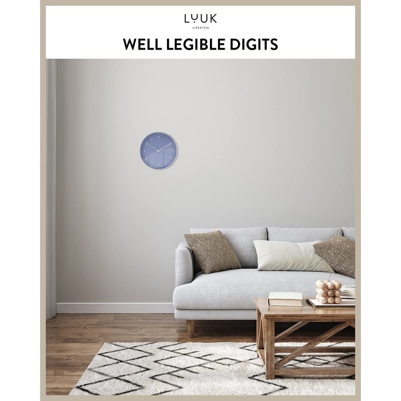 LUUK LIFESTYLE Minimalist wall clock with silent movement, no ticking,