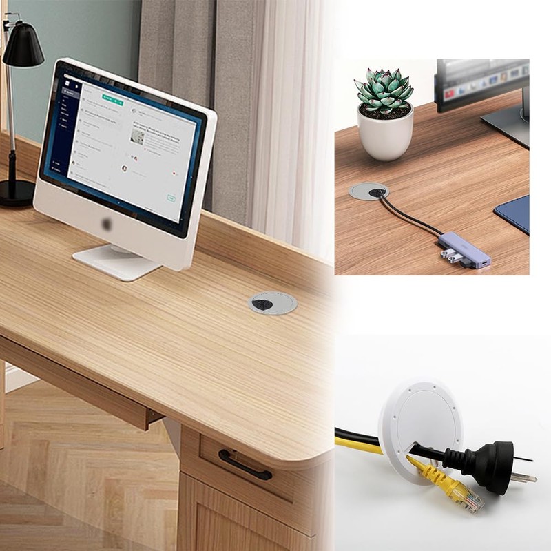 TSUOUKL Pack of 4 Cable Grommets Plastic White Desk Grommet