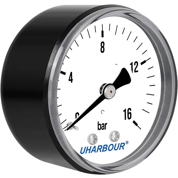 UHARBOUR Pressure Gauge Water 0-16 Bar, Pressure Gauge 1/4 Inch,