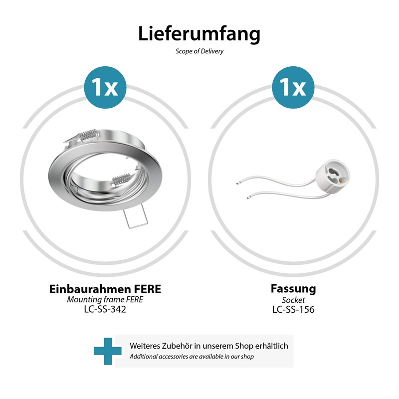 ledscom.de FERE Ceiling Mounting Frame Matt Chrome Pivoting (LED/Halogen/GU10/MR16/PAR16/50 mm)
