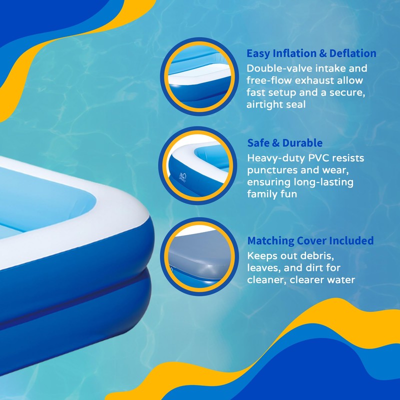 Blue Wave Family Inflatable Pool with Cover – 8.5-ft x