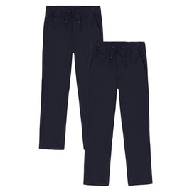 Approved School Wear ASW Boys' School Uniform Pull On Stretch Twill Pants, Drawstring Waist, Multipack, Navy/2-Pack