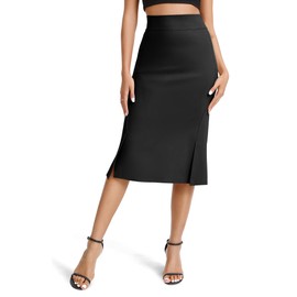 Women's Elegant Company Stretchy Bodycon Fishtail Pencil Skirt High Waist Midi Skirts with Slits, black
