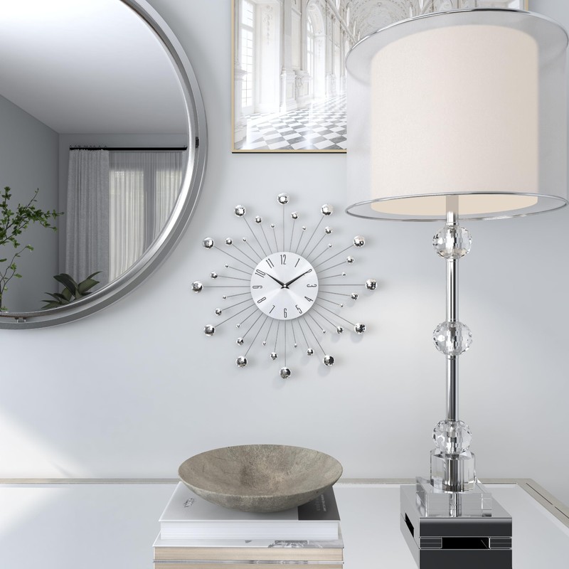 Deco 79 Metal Starburst Decorative Wall Clock With Crystal Accents