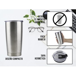 Termo Acero Inoxidable Doble Capa Térmico 20 Oz con Tapa Portátil Black Tumbler 550ml 10 horas de duración (PLATA)