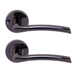 HANDLEZONE® Nemo Privacy Lever On Round Rose Door Handles, with Bullet Privacy Latch, for Bathroom, Toilet, WC Doors, 1 Set - Black Nickel