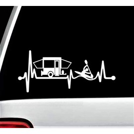 Pop Up Camper with Kayak Heartbeat Decal Sticker for Car Window 8.0 Inch BG 354