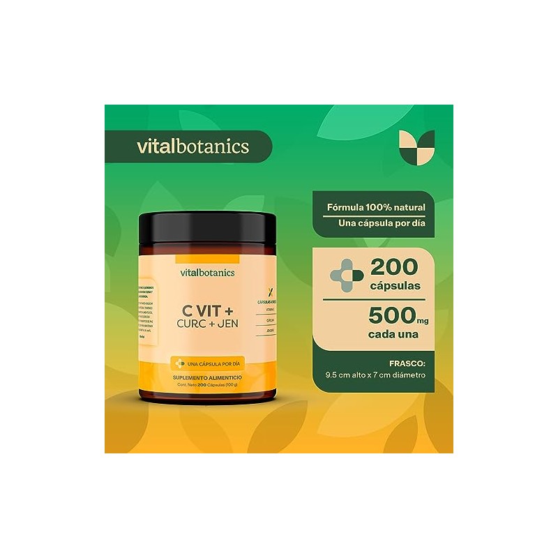 Vitalbotanics Vitamina Naranja Cúrcuma Jengibre 200 Cápsulas 500mg Multivitamínico Suplementos
