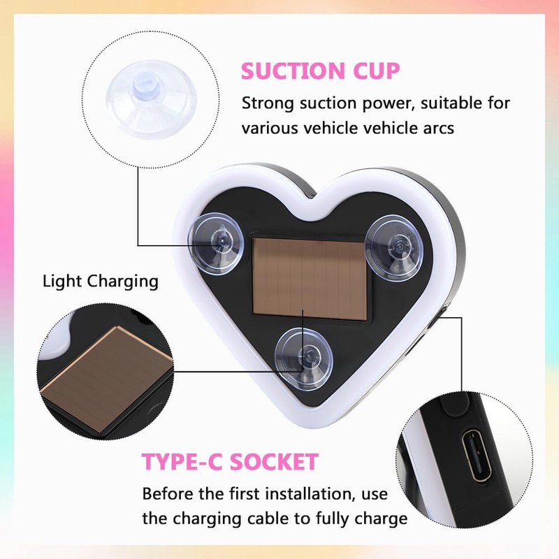 Solar Heart LED Car Light – 6 Lighting Modes, Vibration