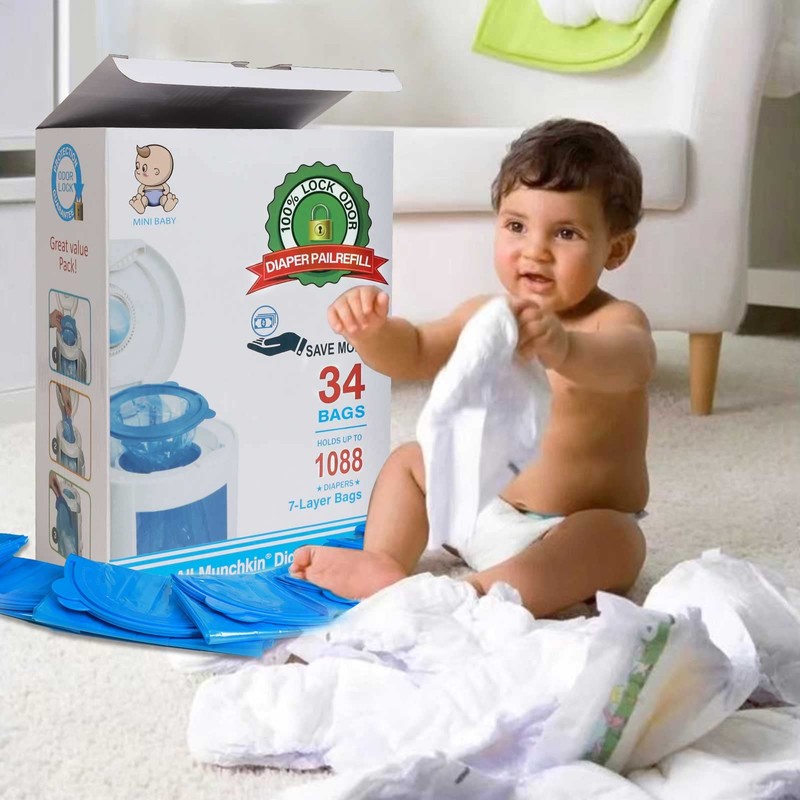 Diaper Pail Refill Bags 34 Bags 1088 Counts Compatible with