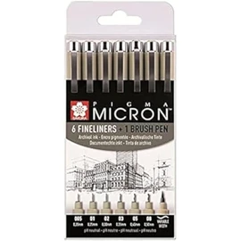 Sakura Pigma Micron 6 Fineliners + 1 Brush Pen