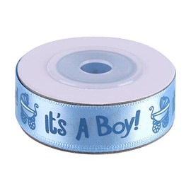10 Yards/Roll IT is A BOY/Girl Blue Pink Ribbon Satin Rolls for Baby Shower Christening Party Favor(Blue)