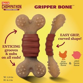 Hartz New Chompathon - Juguete masticable de Hueso para masticadores agresivos, Doble Capa con Sabor a Pollo y Tocino                                 