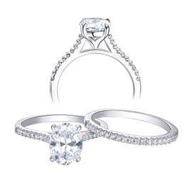 Newshe Solitaire Engagement Rings for Women Wedding Ring Set Sterling Silver Oval Cz 2.2Ct Size 6.5