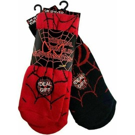 ITRAT Boys Children Spider Web Warm Thermal Non Slip Gripper Bed Socks, Bedwear socks Anti-skid slip Grip socks for Home workout sports, indoor Assorted Color (black/red 6-8.5)