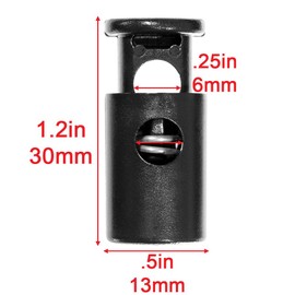 Heavy Duty Barrel Cord Locks – 1/4 Inch – Use with Drawstrings, Paracord, Accessory Cordage (25 Pack)