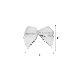 MECCANIXITY 50Pcs Mini Metallic Edge Ribbon Bow 1" Satin Ribbon Flower Bows Soft for Craft DIY Hair Bow Sewing Wedding Birthday Party Silver Edge White