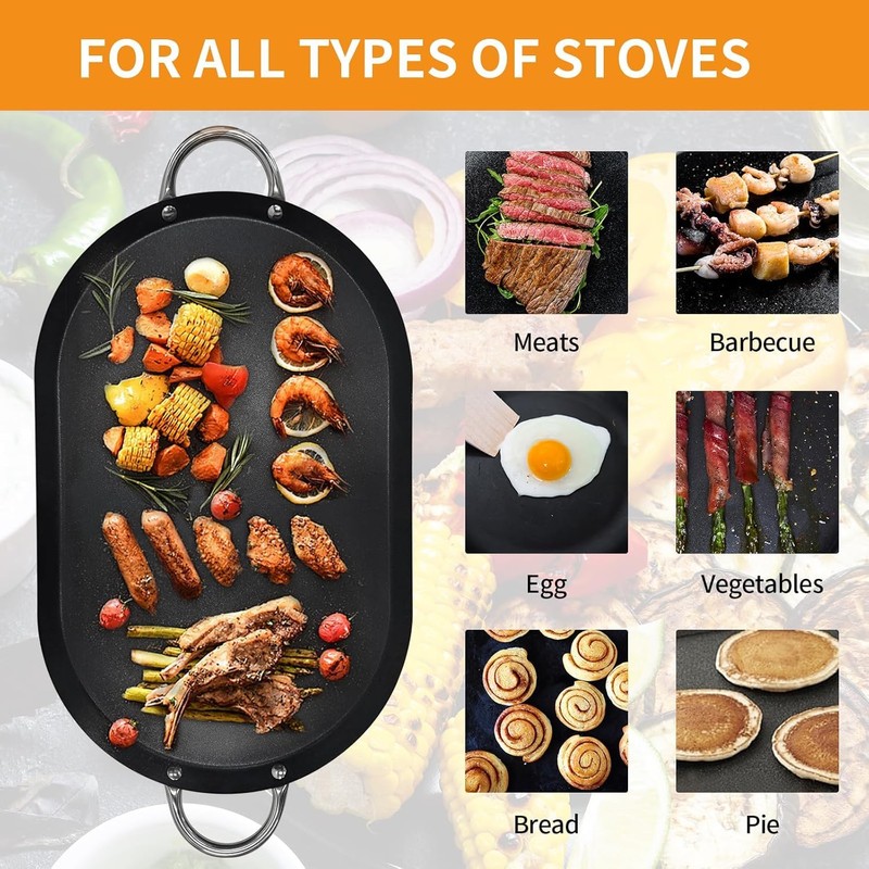 LetFeng Large Oval Comal Griddle Nonstick Coating Black Griddle Double