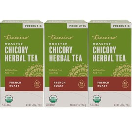 Teeccino Té de hierbas – Tostado francés – Té de hierbas rico y tostado que no contiene cafeína y prebiótico para energía natural, alternativa al café, 25 bolsas de té (paquete de 3)