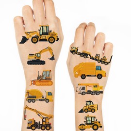 10 Sheets Cars and Trucks Temporary Tattoos for Kids Construction Tractor Engineering Vehicles Waterproof Tattoo Stickers Children's Temporary Tattoo Toys for Birthday Parties Supplies Decorations